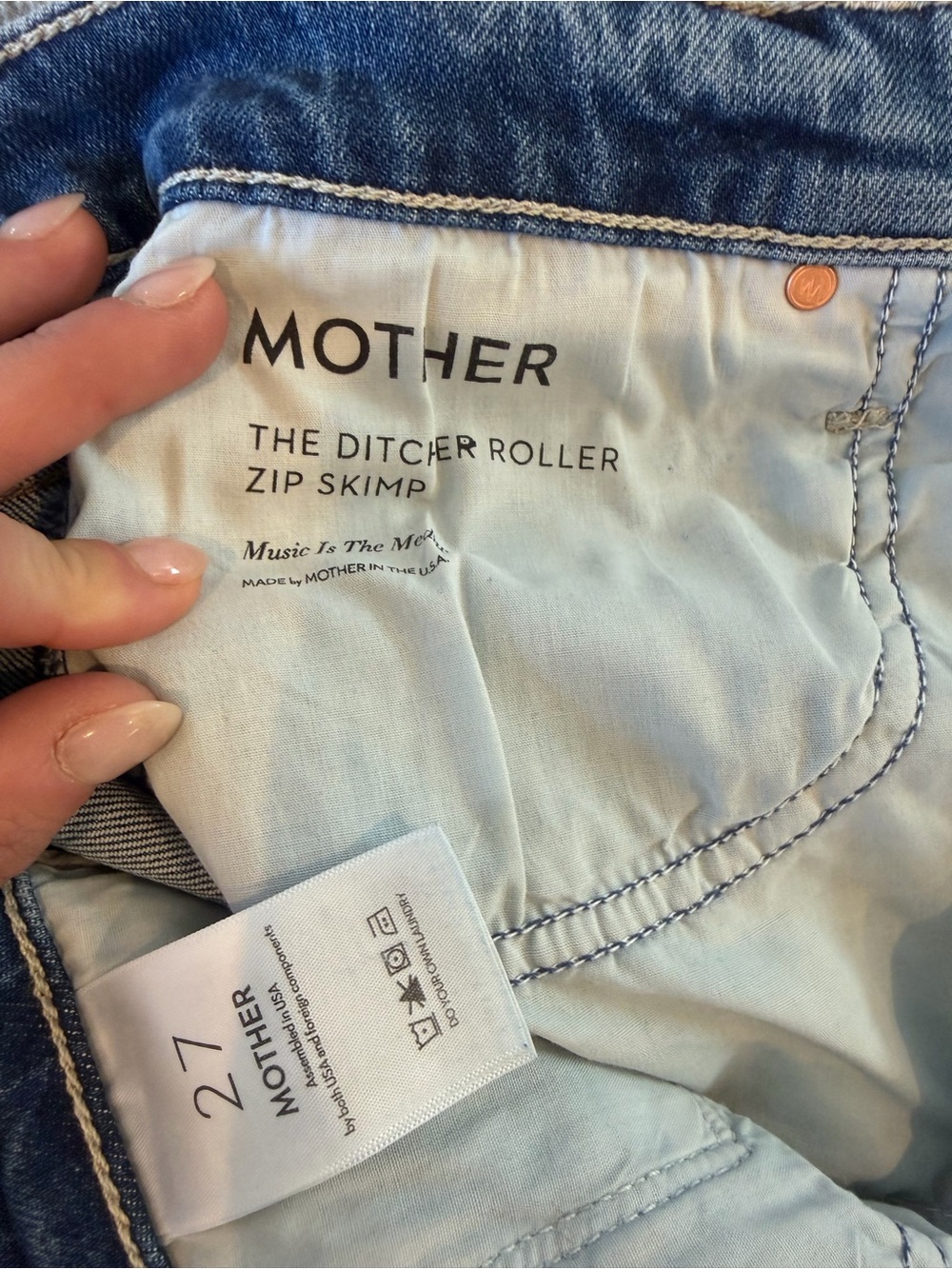 MOTHER Wide-Leg Denim Jeans - Medium Blue Wash - Picture 3 of 3